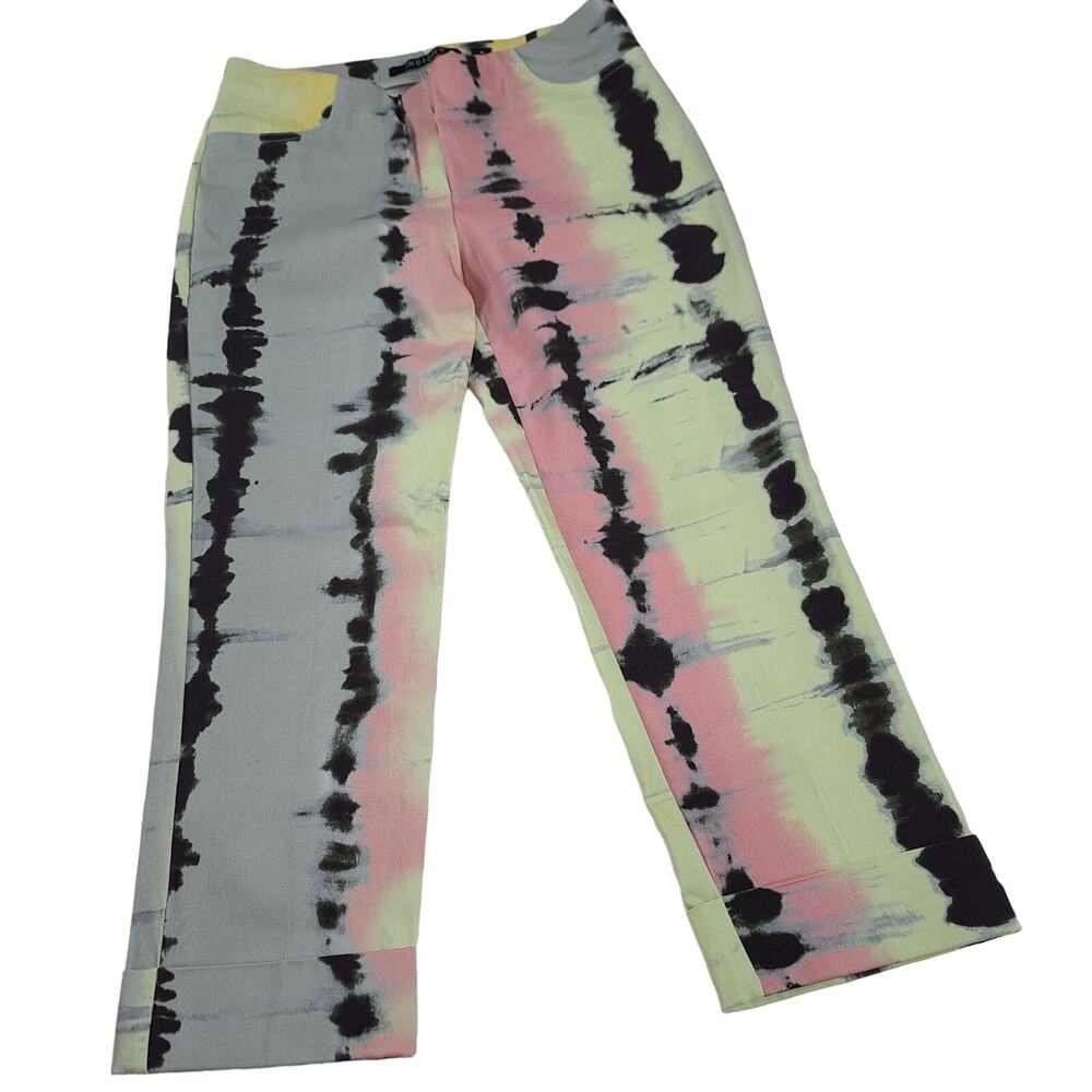 Insight Rainbow Tie Dye Pants Colorful Stretch Crop 8 Capri Cuff Hem Medium